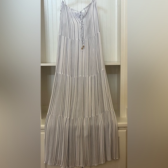 Kona Sol Women’s Tiered Maxi Cover Up Dress | White and Navy Striped - Picture 5 of 7